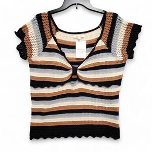 Oli And Hali Slay In Crochet Top Womens XL Striped Hemp Cotton Y2K‎ NEW w/ Tag